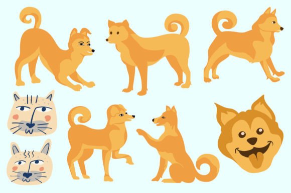 Cat and Dog Boho Style Vector Set