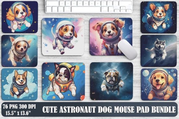 Cute Astronaut Dog Breeds Mouse Pad Bundle