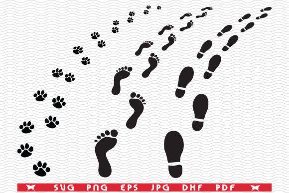 Footprints of Man and Dog Silhouettes