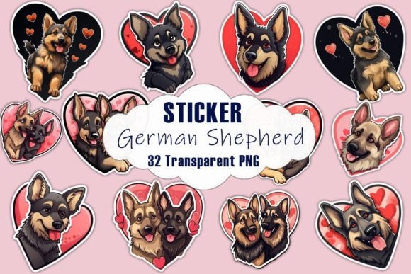 German Shepherd Dog Stickers PNG Bundle