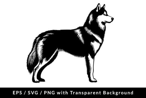 Husky Dog Monochrome Clip Art SVG EPS