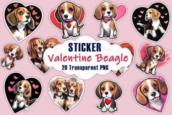 Valentine Beagle Dog Stickers PNG Bundle